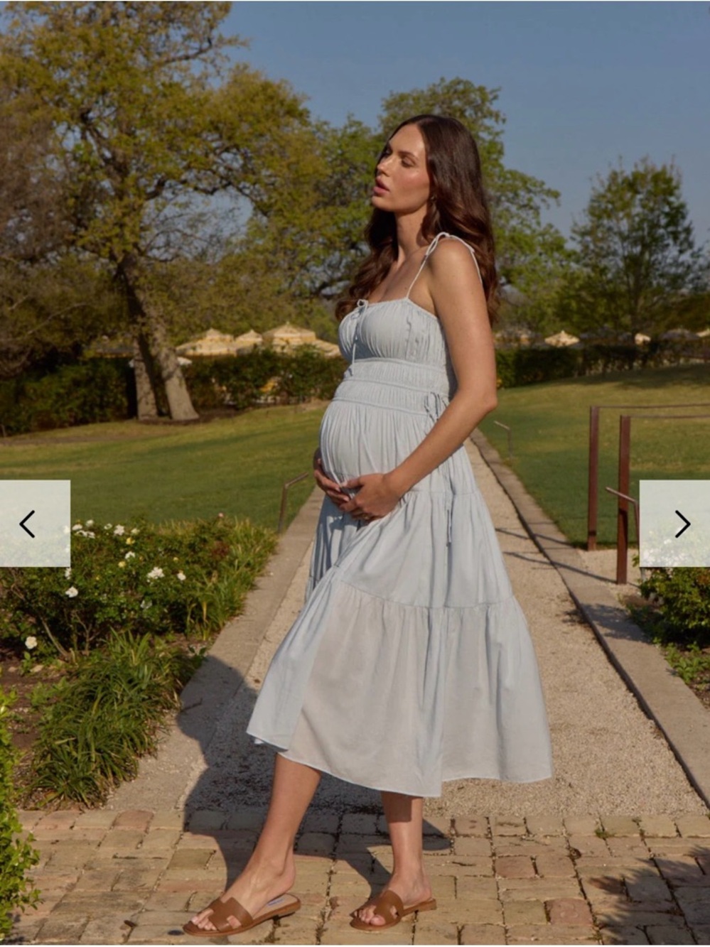 Maternity Shirred midi popplin dress in ice blue